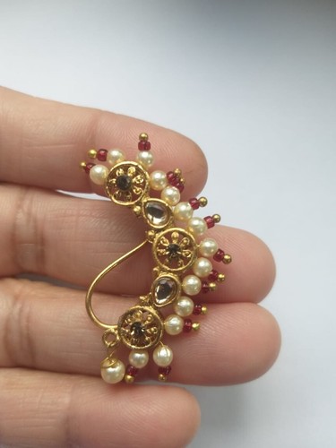 Mahrashtrian Nose Ring Indian Non Piercing Nath Fashion Jewelry Hoop Wedding - Picture 2 of 6