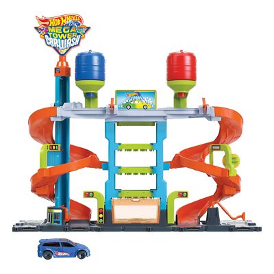Hot Wheels City Mega Car Wash Playset with Color Shifters Car 2 in 1