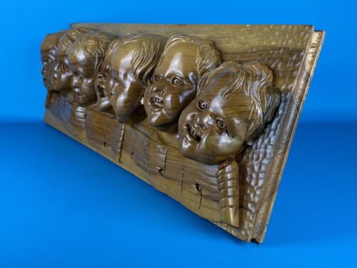 Scultura Da Parete In Legno “ 7 Note Musicali” Con Teste Bambini Putti 69cm - Foto 9 di 13