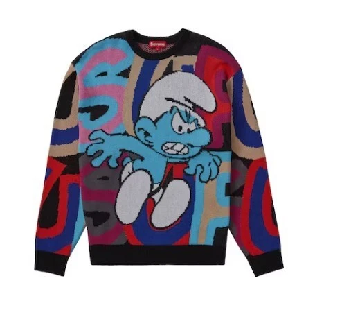 Pull Supreme Schtroumpfs noir taille grand très rare à trouver Deadstock/Neverporn 