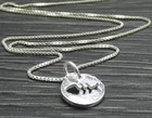 Sterling Silver Unique Round Fish Bone Pendant Box Chain Necklace 28 inches