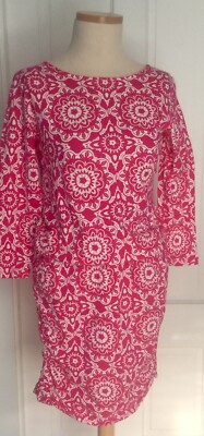Hatley Dress Hot Pink White Medallion Ruched Sides sz S