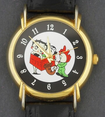 Betty Boop, Bimbo & Moochie Cartoon Character Watch w/ Black Leather Band