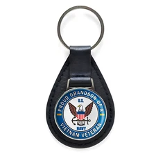 U.S. Navy Proud Grandson of a Vietnam Veteran Black Leather Keychain Silver