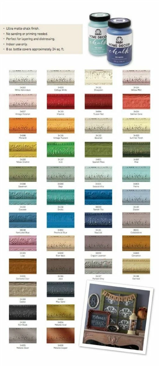 PLAID FOLKART 'HOME DECOR CHALK PAINT' Acrylic (You Choose Colour) Ultra  Matte