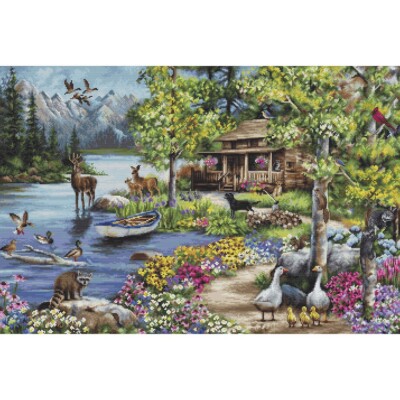 New Luca-S Cross Stitch Kit Cabin By The Lake-B2410