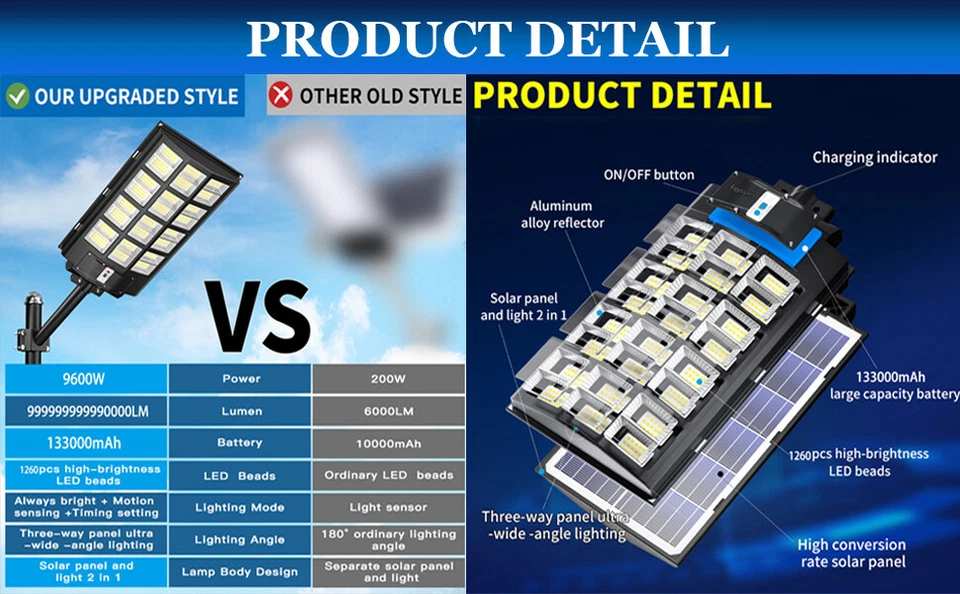Large Commercial Solar Street Lights Outdoor Dusk to Dawn Super Bright Aluminium - Image 3 of 4