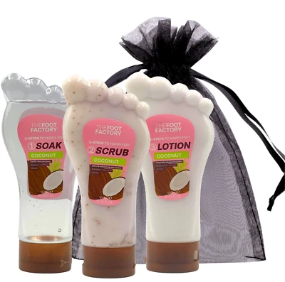 VIKINGTREAT Foot Spa Gift Set - Soak, Scrub & Lotion in Gift Bag - Coconut Scent