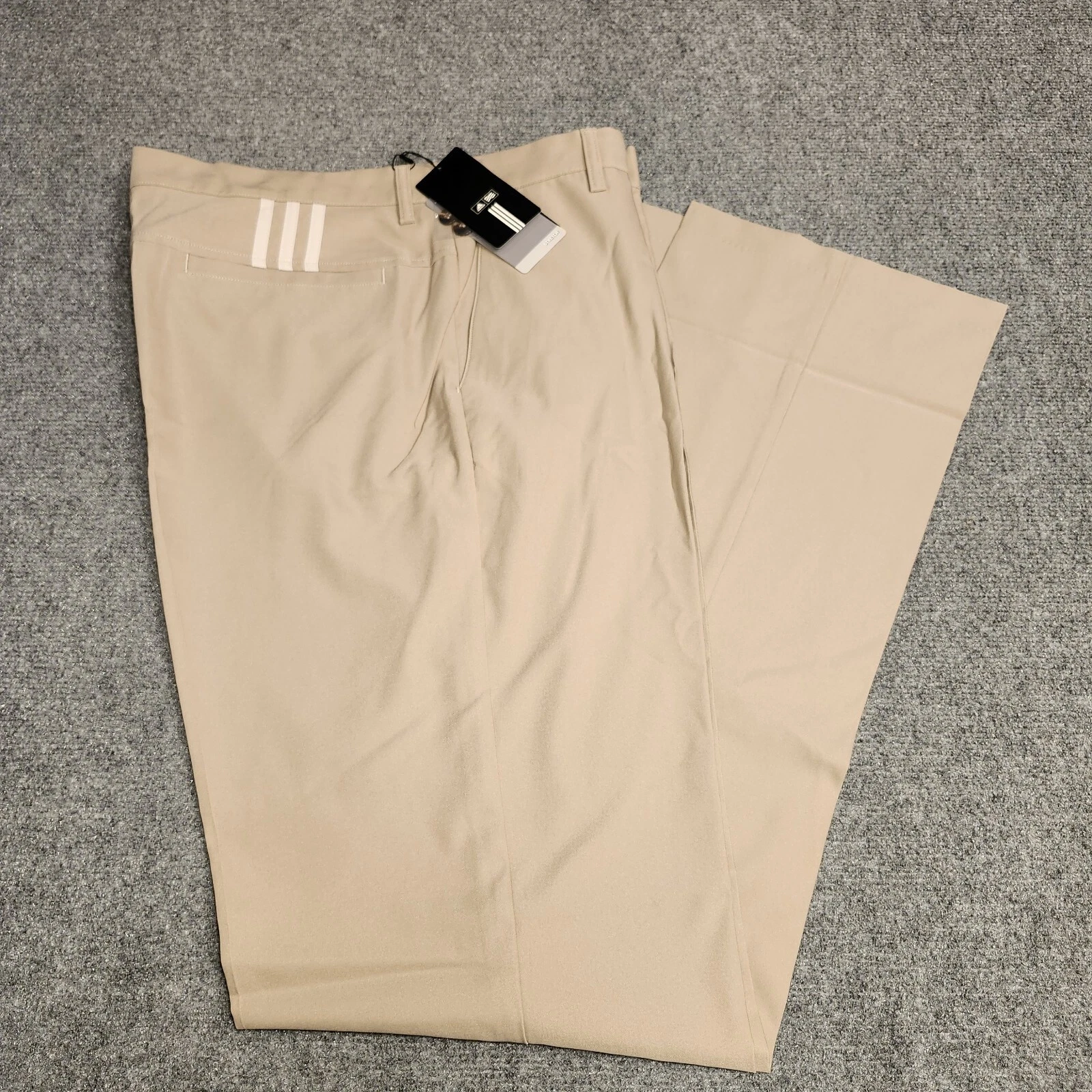 Adidas Climalite Pants Mens 36x38 Khaki 3 Stripe Lightweight Performance Stretch