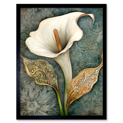 William Morris Stil Jugendstil Calla Lilie Blume gerahmter Wandkunstdruck 12x16