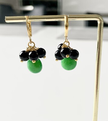 Ohrringe Natural Stone Earrings, Jade and Black Onyx, handamde