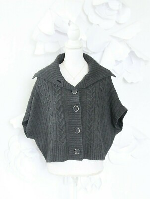 Saks Fifth Avenue Cropped Sweater Cardigan Women's S Gray Chunky Cable Hipster