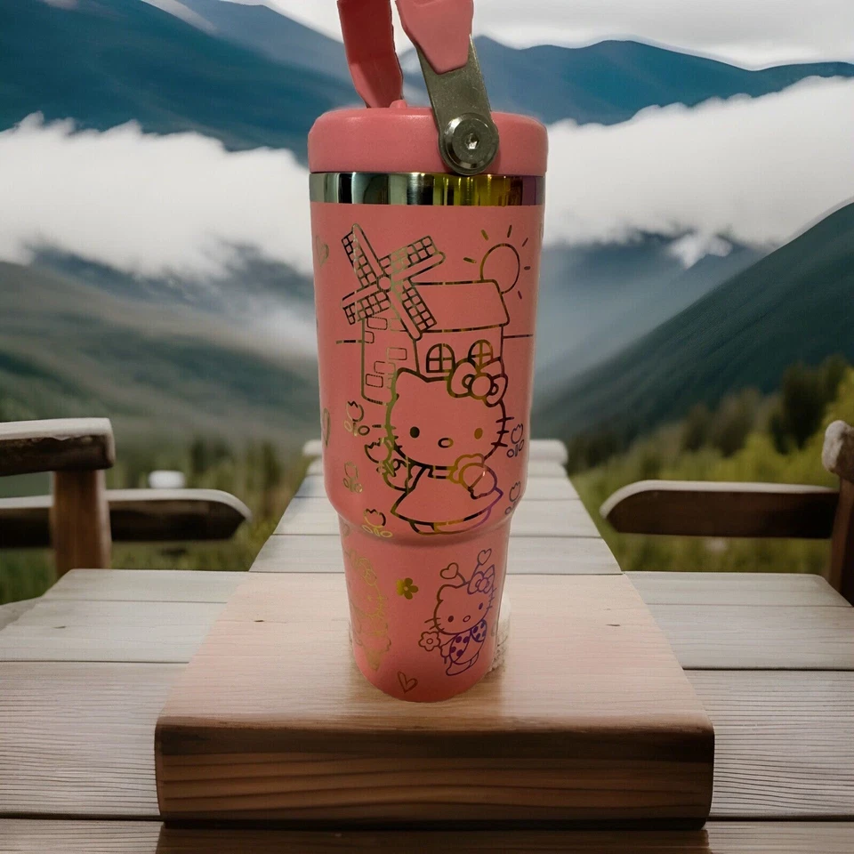 Ice Flow Flip Straw 30oz Tumbler Laser Engraved Sanrio Hello Kitty In Pink color - Изображение 3 из 4