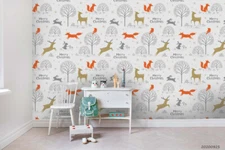 3D Animal Forest Pattern Wallpaper Wall Mural Removable Self-adhesive Sticker065
