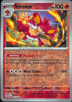 Simisear [Reverse Holo] 21/182 Pokémon TCG Paradox Rift | eBay