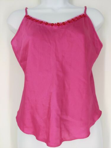 Vintage California Dynasty Hot Pink Shiny Satin Lace Camisole Small