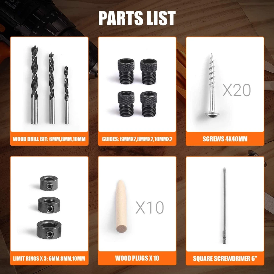 TACKLIFE 45-teiliges Taschenloch Vorrichtungs Set 15 Grad PTA01H - Bild 4 von 4