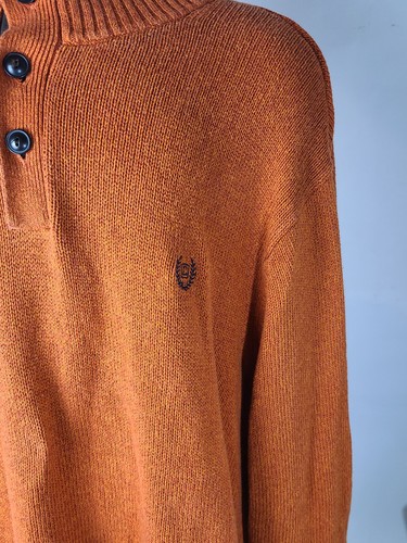 Chaps Men's Size XXL Tight Knit Orange Button Logo Sweater In Good Condition - Picture 4 of 6