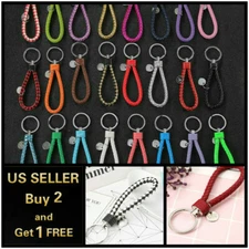 Leather Braided Rope Key Chain Strap Fob Ring Car Home Unisex Weave 22 colors