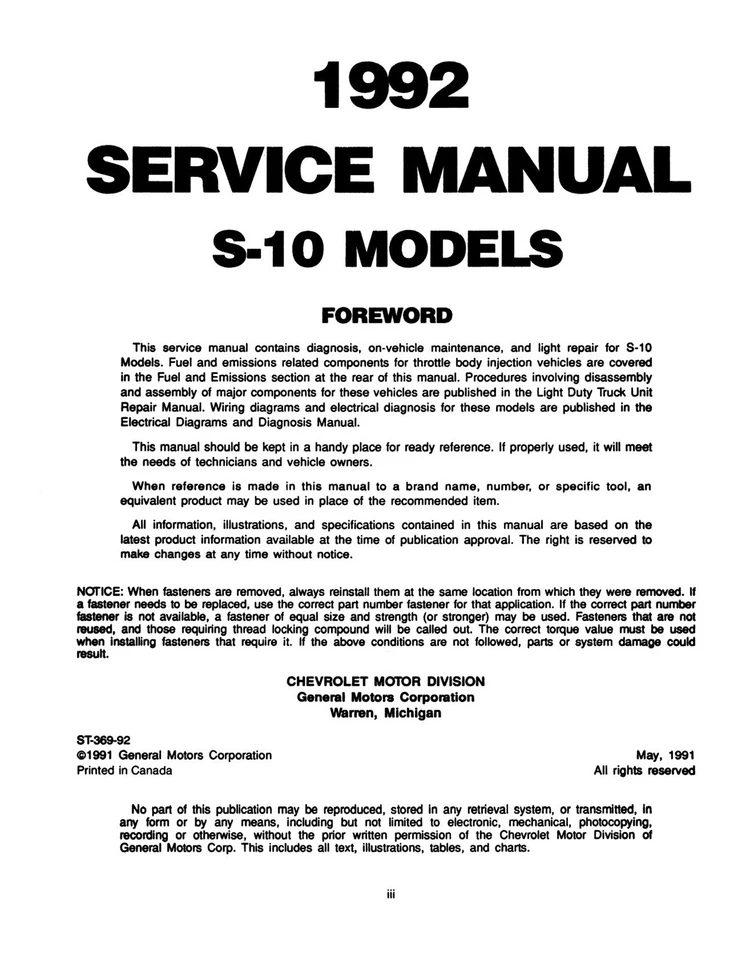 Manual de serviço de caminhão Chevrolet S-10 modelos 1992 - Imagem 3 de 4