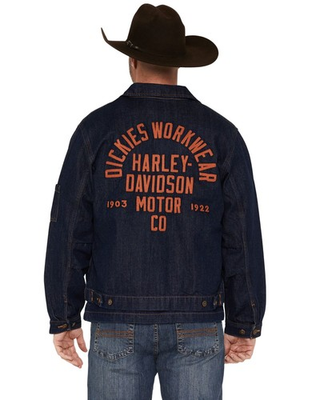 #ad Dickies Men#x27;s X Harley Davidson Men#x27;S Dark Wash Embroidered Zip Up Denim $160.00