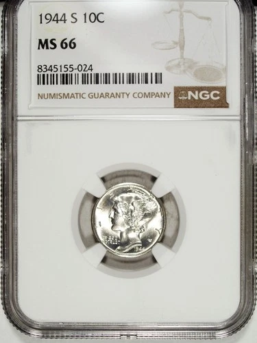 1944 S NGC MS 66 Mercury Silver Dime ☆☆ Great For Sets ☆☆ 024