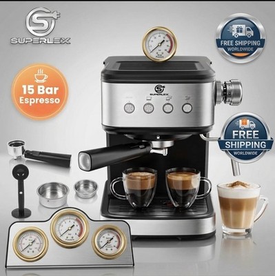 SUPERLEX 15 Bar Espresso Coffee Machine w/ Milk Frother 1.5L 2 Cup Maker SS