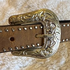 Nocona Women s Western Leather Belt Size 32 Rhinestone Studded Engraved Buckle