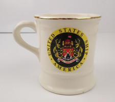 Mil Art United States Ship America CV-66 Coffee Mug Cup Gold Rim US Navy