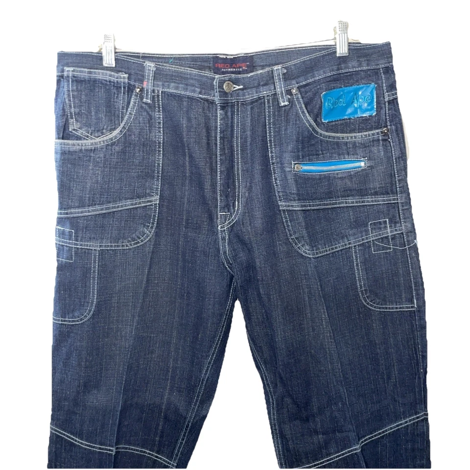Pantalones de mezclilla vintage Y2K Red Ape bordado logotipo holgados hip hop skater para hombre talla 40x32 Foto 4 de 4