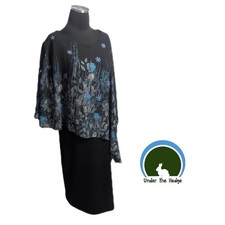 Hanna Nikole Black Draped Floral Scarf Party Dress XL event evening glam B1