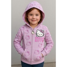 Hello Kitty Zip-Up Hoodie Girls Size 8  10 Pink Lavender Full Zip Sweatshirt