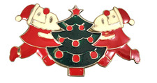 Vintage Santas  Christmas Tree Gold-Tone Enamel Barrette/French Hair Clip