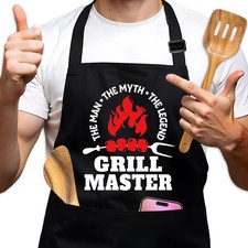 The Man Myth Legend Funny BBQ Aprons Men Black Grill Master Chef Pockets