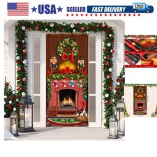 Merry Christmas Door Cover Christmas Fireplace Door Cover Backdrops Xmas Tree...