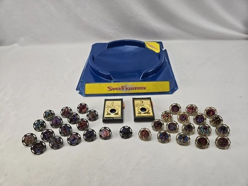Vintage Bandai Power Rangers Spin Fighters Lot Of 34 Discs 2 Launchers