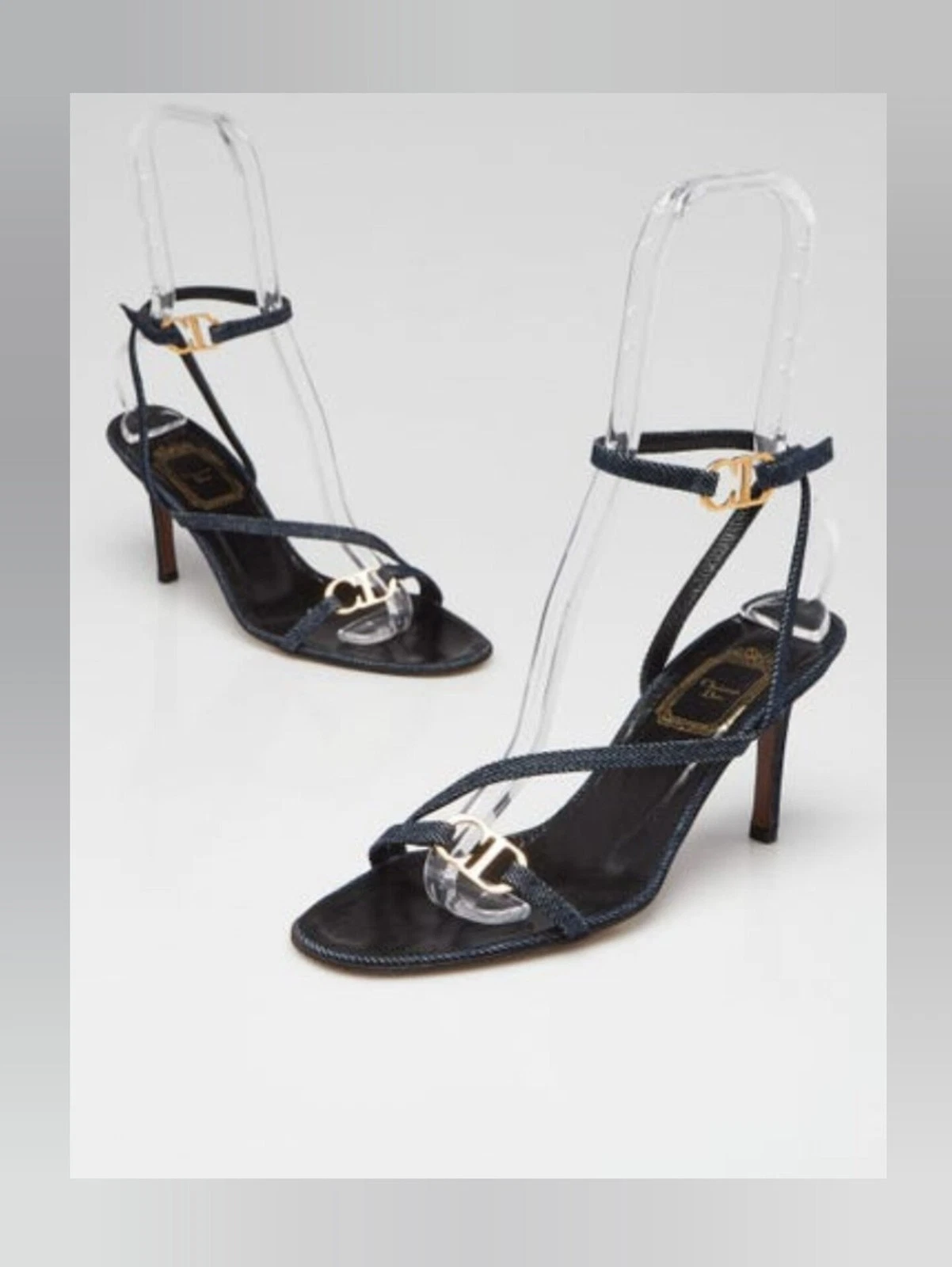 Sandales à lanières Christian Dior bleu denim bout ouvert pointure 38,5 taille tissu