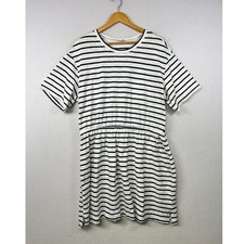 OLD NAVY Womens Striped Drawstring Waist T Shirt Dress Navy White XL