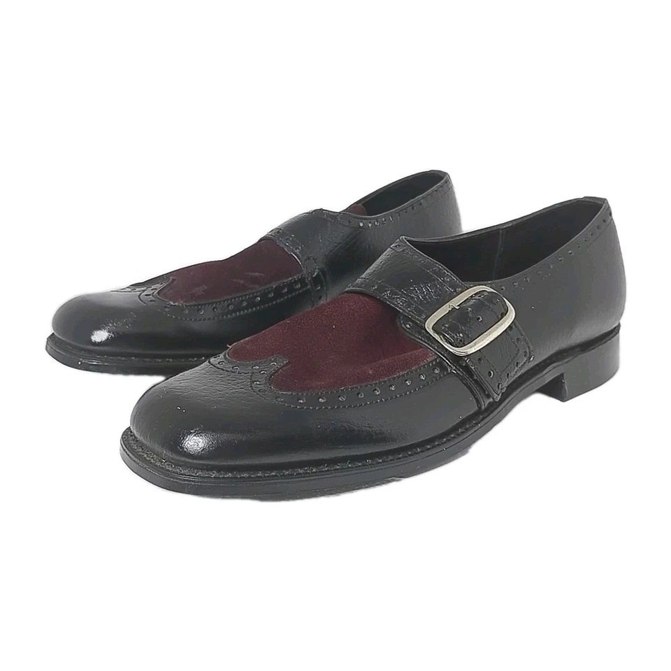 Zapatos/gamuza vintage Deadstock Sandy Mcgee años 70 raro cuero negro/hebilla Foto 3 de 4