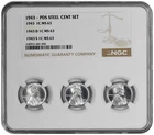 1943 P D S 1c Lincoln Steel Wheat Cent Set NGC Graded MS 63 Three Coin Holder