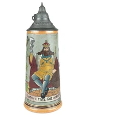 Gambrinus Rising 964 Beer Stein Westerwald Germany Antique Stoneware 10.5"