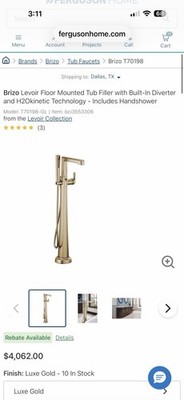 NEW Brizo T70198-GL Levoir Luxe Gold Freestanding Tub Filler Floor Mount Faucet