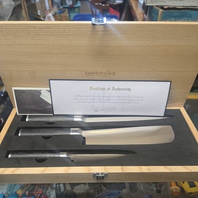 New Kamikoto  Kanpeki Three (3) piece Knife Set in Wooden Box w/ COA 