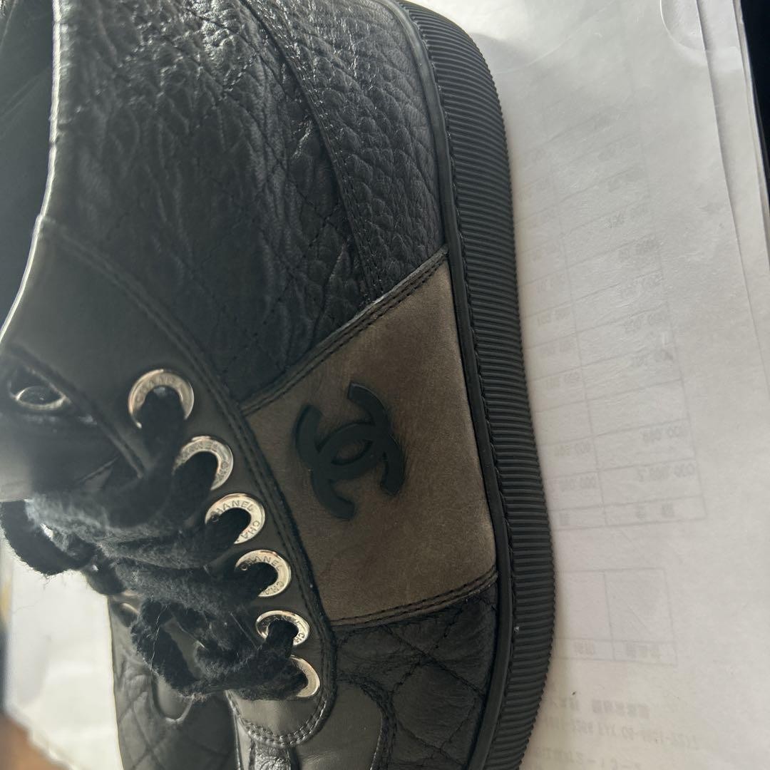 Chanel High-Cut Sneakers Shoes Black Leather Size 36 US About 6 For Women thumbnail 20