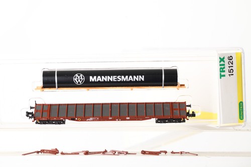 Minitrix Spur N 15126  Flachwagen mit Mannesmann-Röhre  in OVP (349813) | Condition: Gebraucht