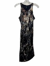 Viereck Dress Women Medium Crushed Velvet Sleeveless Ruched Side Marble Brown