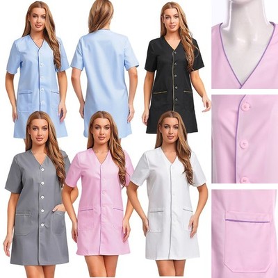 Women Dress Professional Outerwear Beauty Salon Coat Workwear V Neck Tattoo Lab