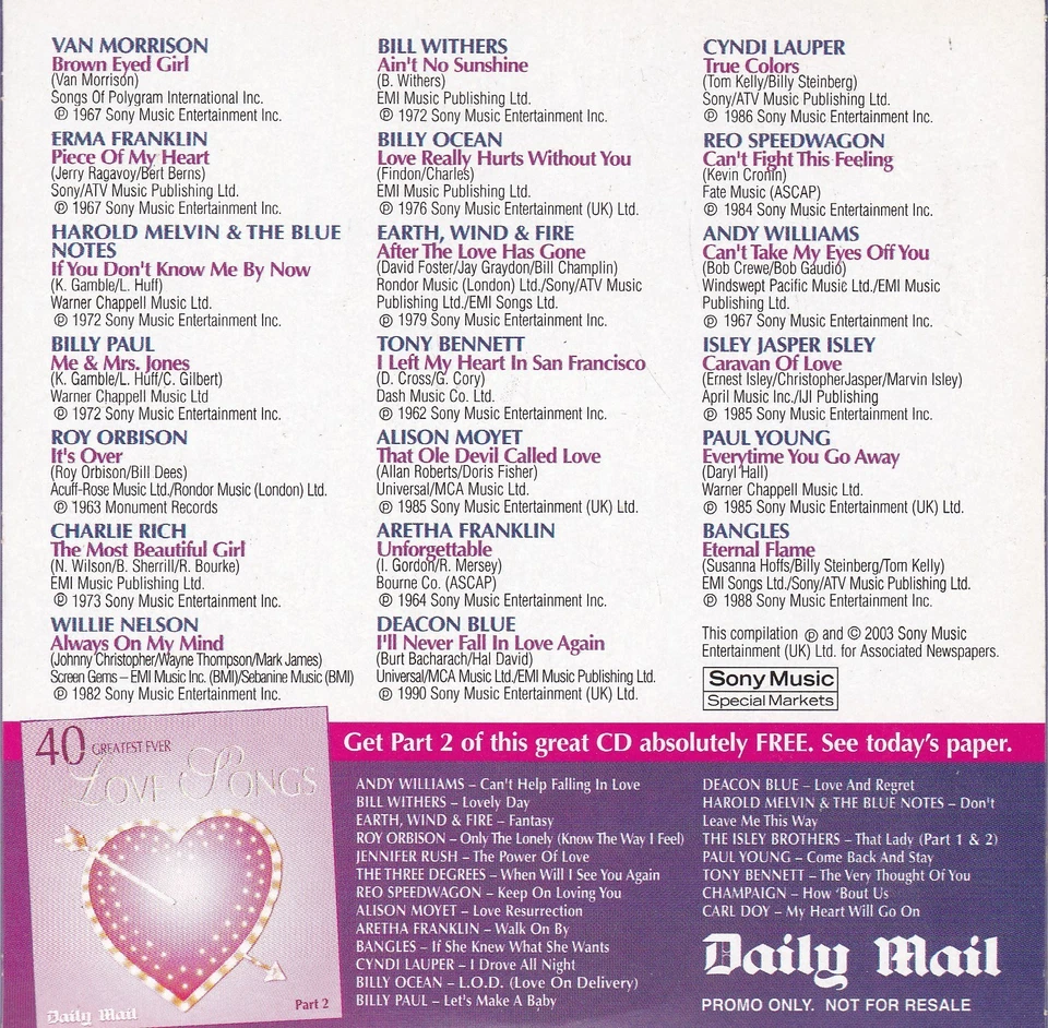 40 GREATEST EVER LOVE SONGS Part 1 - Bild 2 von 3