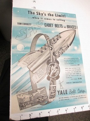 Tom Corbett Space Cadet 1951 ABC TV show rocket belt suspenders hat cap print ad