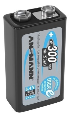 1er ANSMANN NiMH Akku Batterie LSD E-Block Typ 300 (min. 270 mAh) 9V maxE